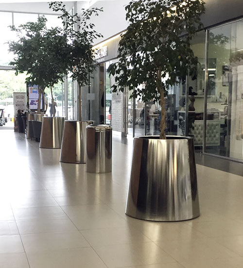 Retail space with cone planters